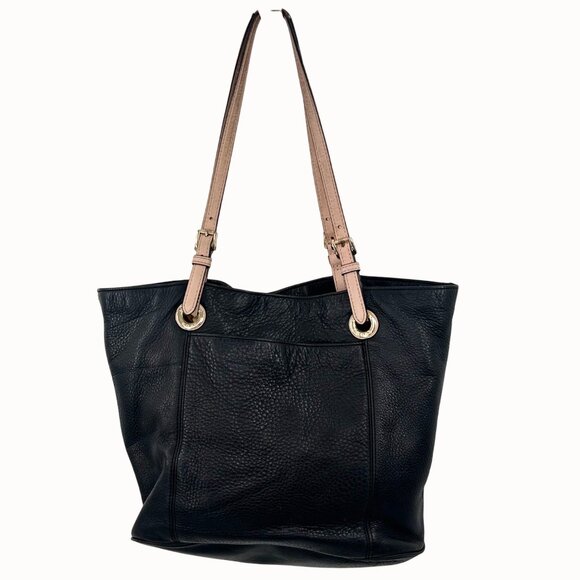 MICHAEL MICHAEL KORS JET SET PEBBLED BLACK TAN LEATHER TOTE BAG PURSE W/ CHARM - Picture 5 of 15